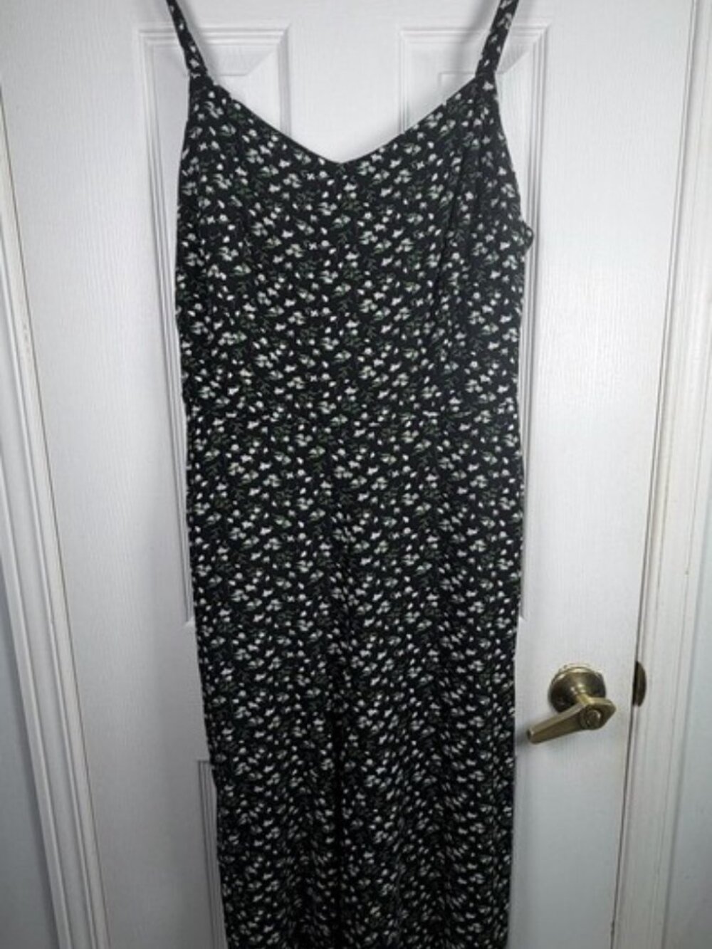 Old Navy Black Floral Capri Jumpsuit Women's L Wide Leg Romper Boho Summer